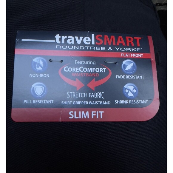 Roundtree & Yorke TravelSmart Men’s 36x32 Black Slim Fit NON IRON Stretch Pants - Picture 11 of 13